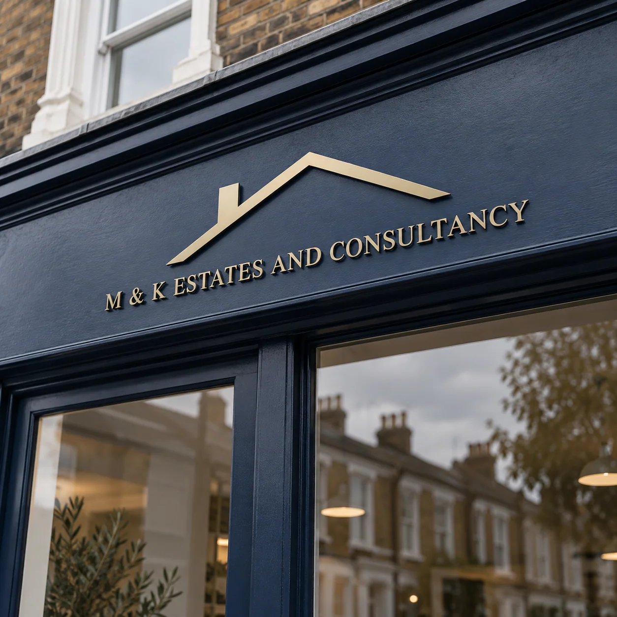 Illustrative close-up of M & K estate agency signage