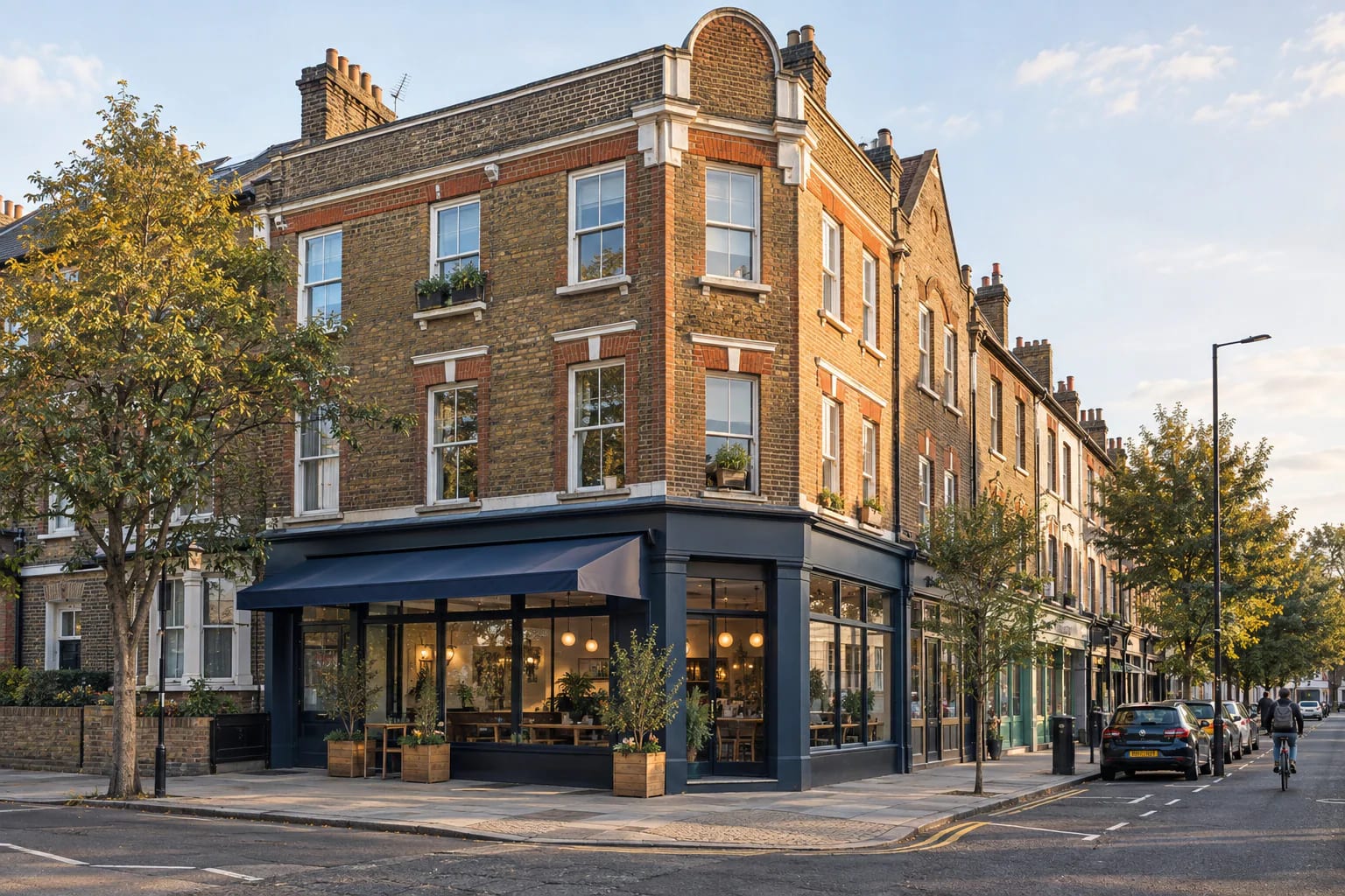 Mixed-use building with shops below and flats above