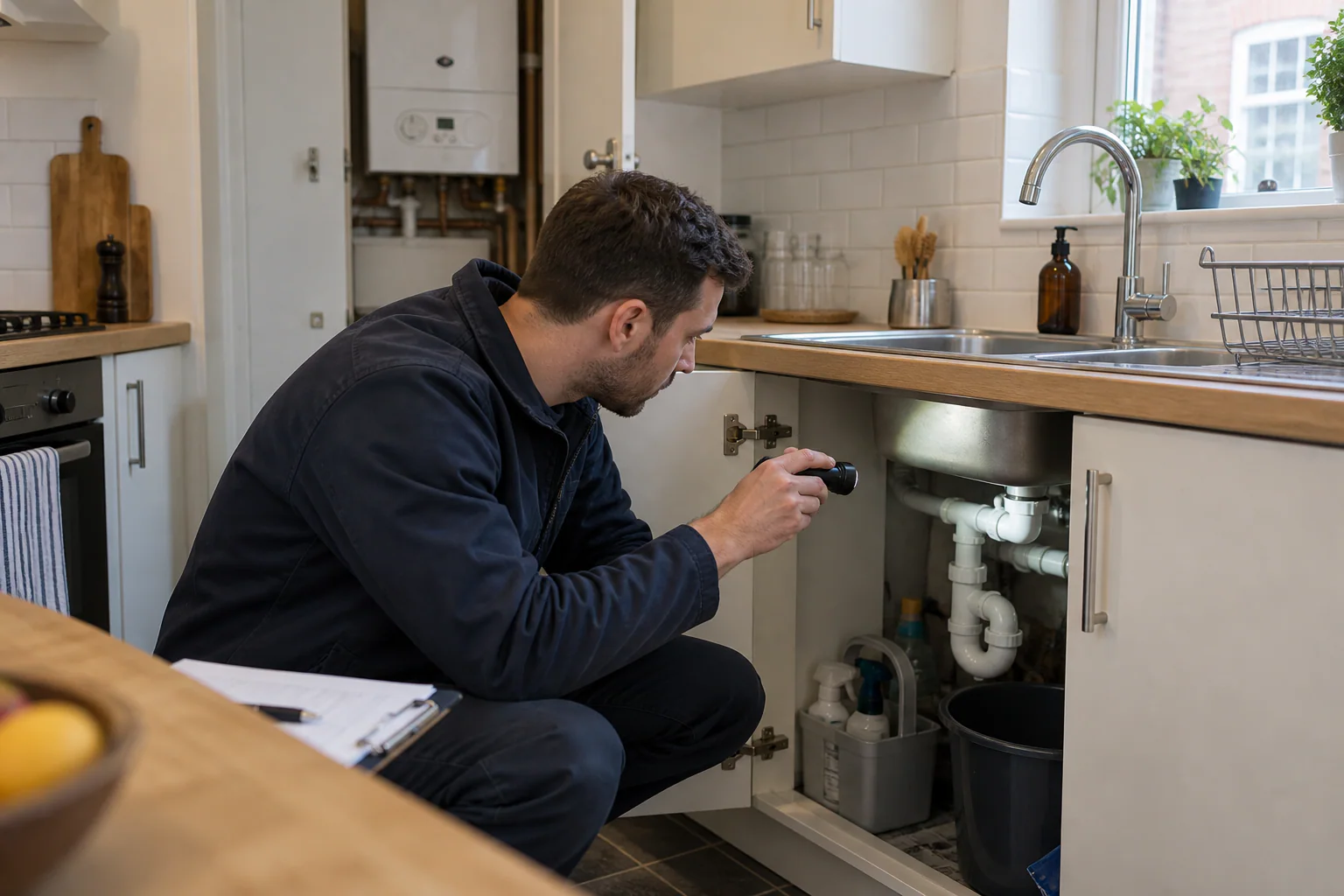 Property manager carrying out a routine inspection of a rental home