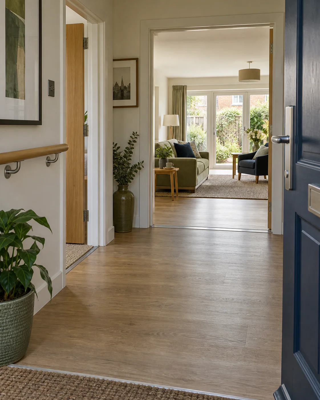Bright, accessible living room prepared for a supported living tenancy