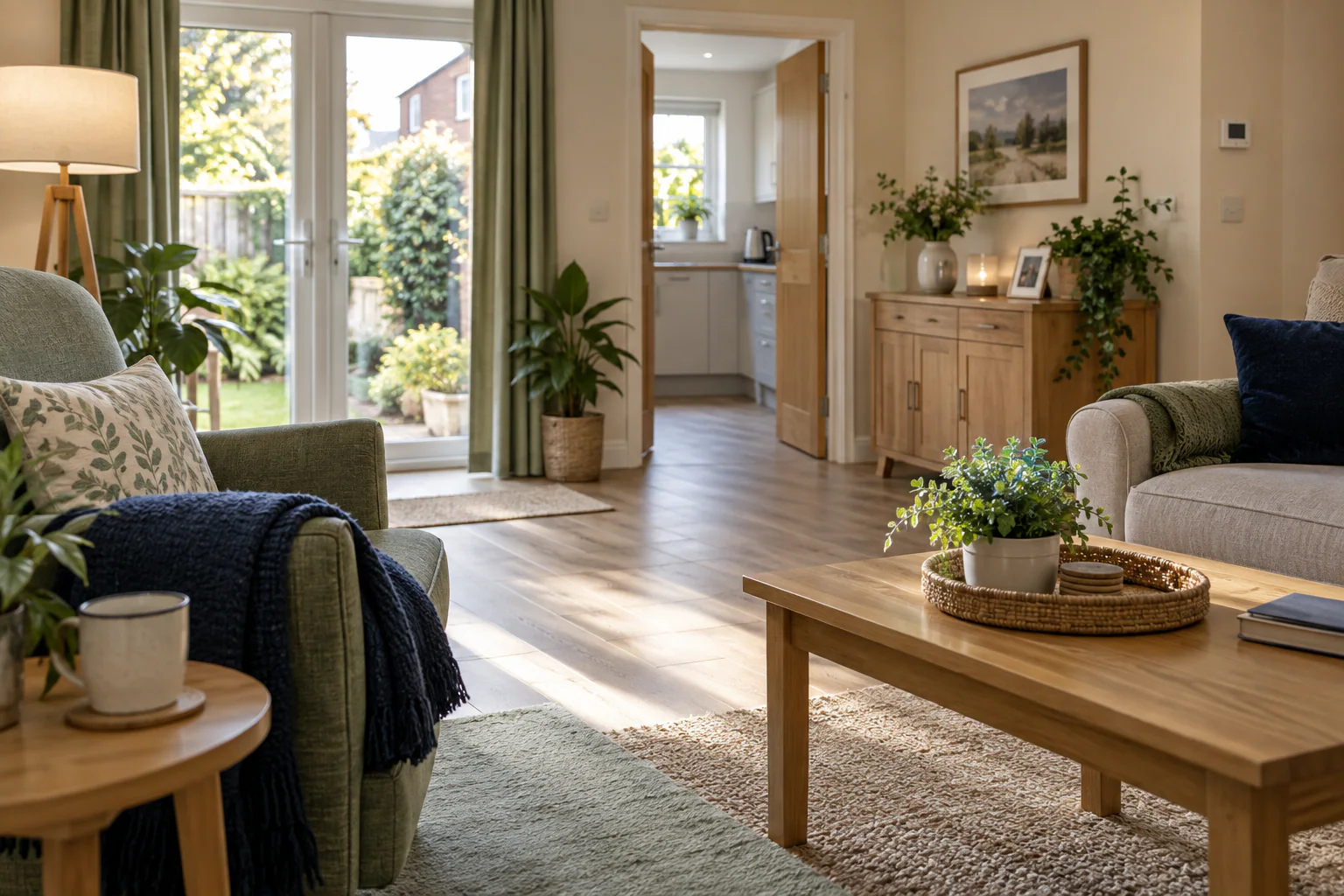 Bright, accessible living room prepared for a supported living tenancy