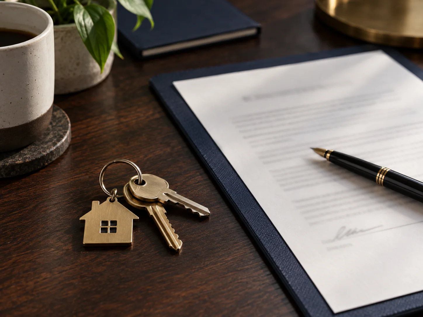 Keys and a signed guaranteed rent agreement on a kitchen worktop